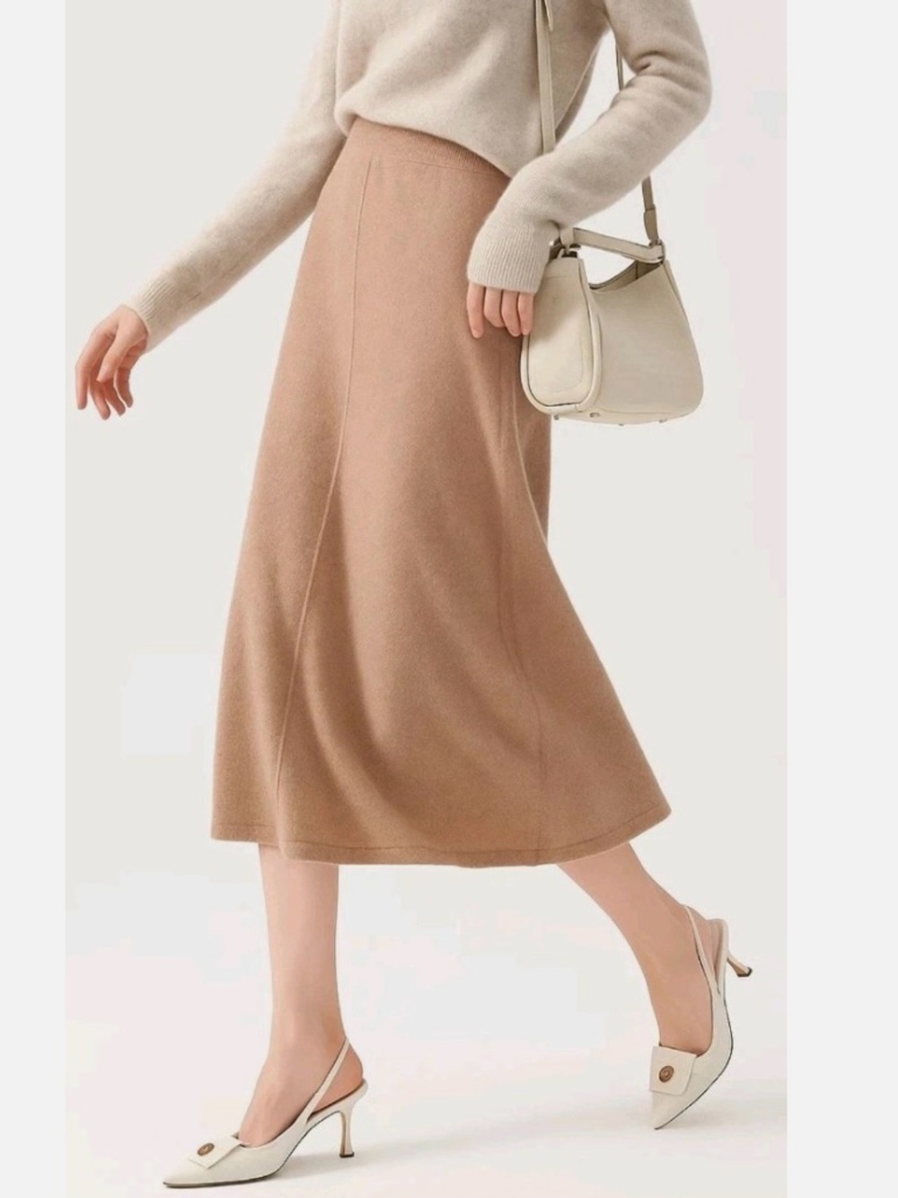 Vineyard Vines 100% Merino Wool Beige Neutral Midi Skirt.Quiet Luxury.Size L